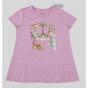 Cat & Jack Girls Large 10/12 Pink Cat Graphic T Shirt Short Sleeve